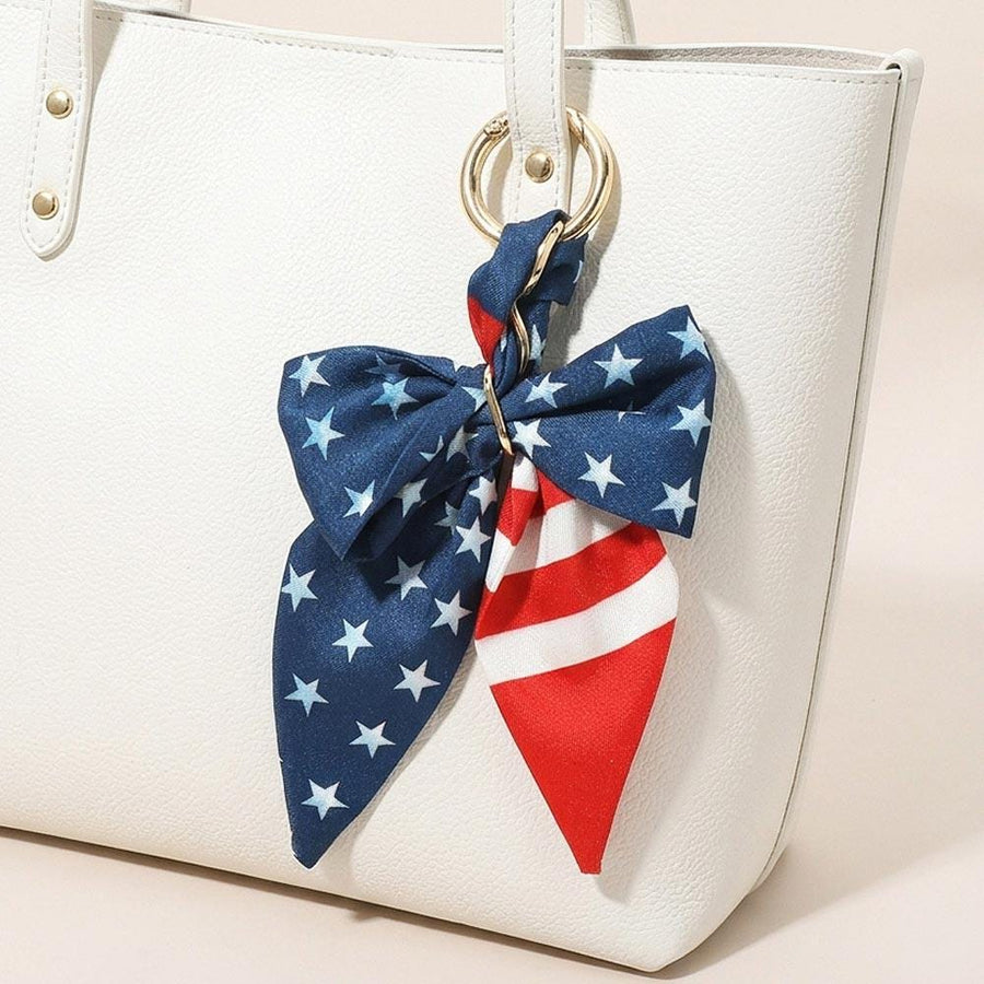 USA Flag Fabric Scarf Keychain Bag Charm - Patriotic Zip Charms - American Flag Keyring Gift