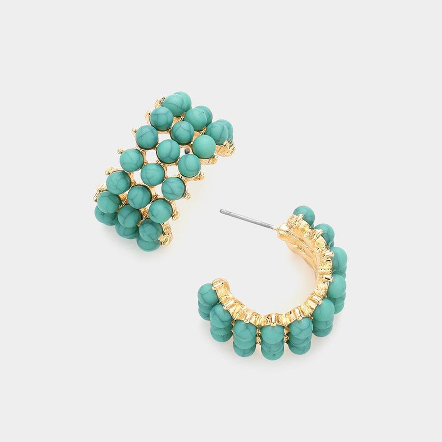 Cluster Hoop Earrings - Bold Beaded Statement Hoops - Unique Boho Artisan Textured Hoop Earring