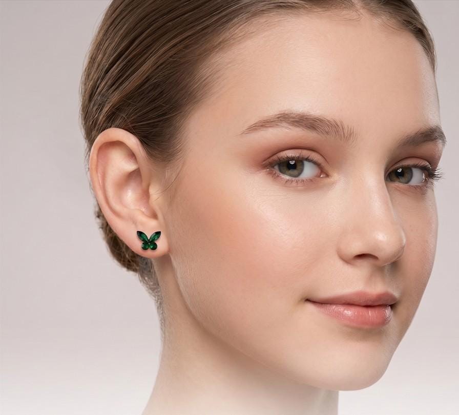 Sparkling Stone Butterfly Stud Earrings – Dainty Nature Jewelry