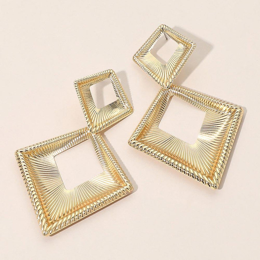 Bold Textured Metal Geometric Open Square Drop Statement Earrings - Modern Square Dangle Earring