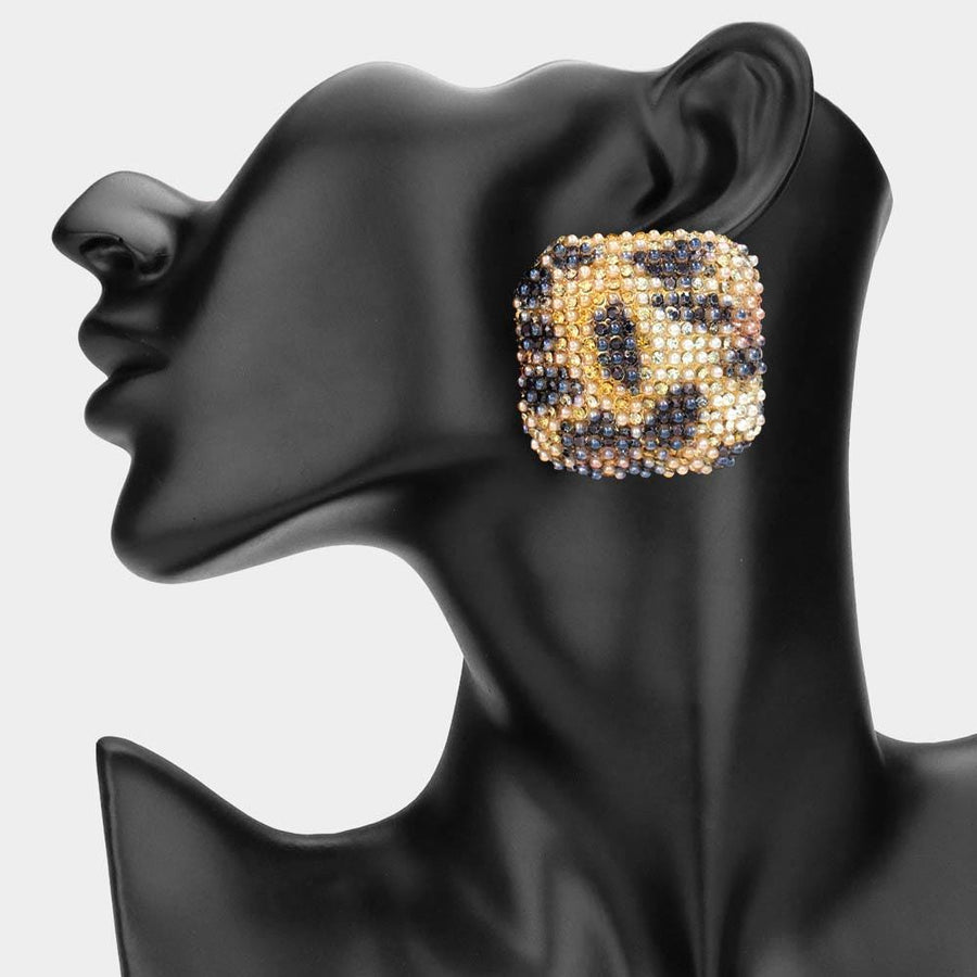 Bold Bling Studded Square Statement Earrings - Chunky Geometric Earrings - Glamour Party Earring - Evening Jewelry