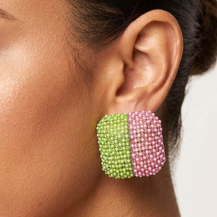 Bold Bling Studded Square Statement Earrings - Chunky Geometric Earrings - Glamour Party Earring - Evening Jewelry