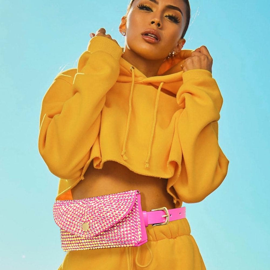 Bling Envelope Belt Crossbody Bag - Sparkle Glam Fanny Pack - Studded Waist Hip Bag