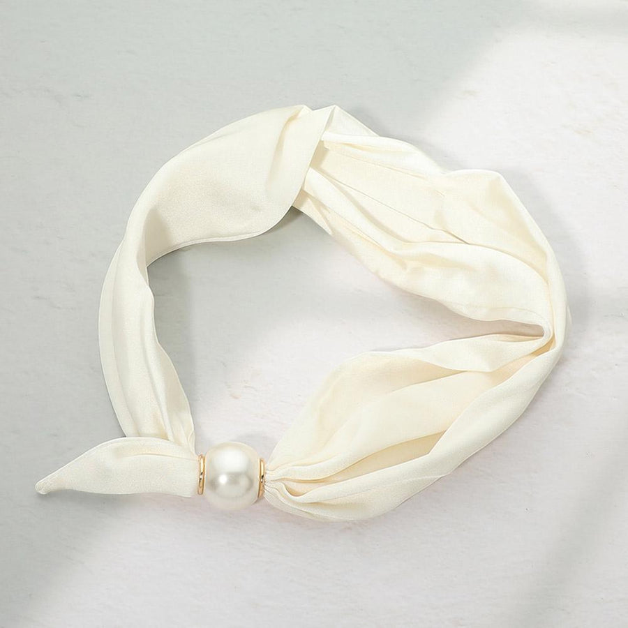 Floral Fabric Scarf Necklace, Magnetic Pearl Accent, Easy Wear Statement Jewelry