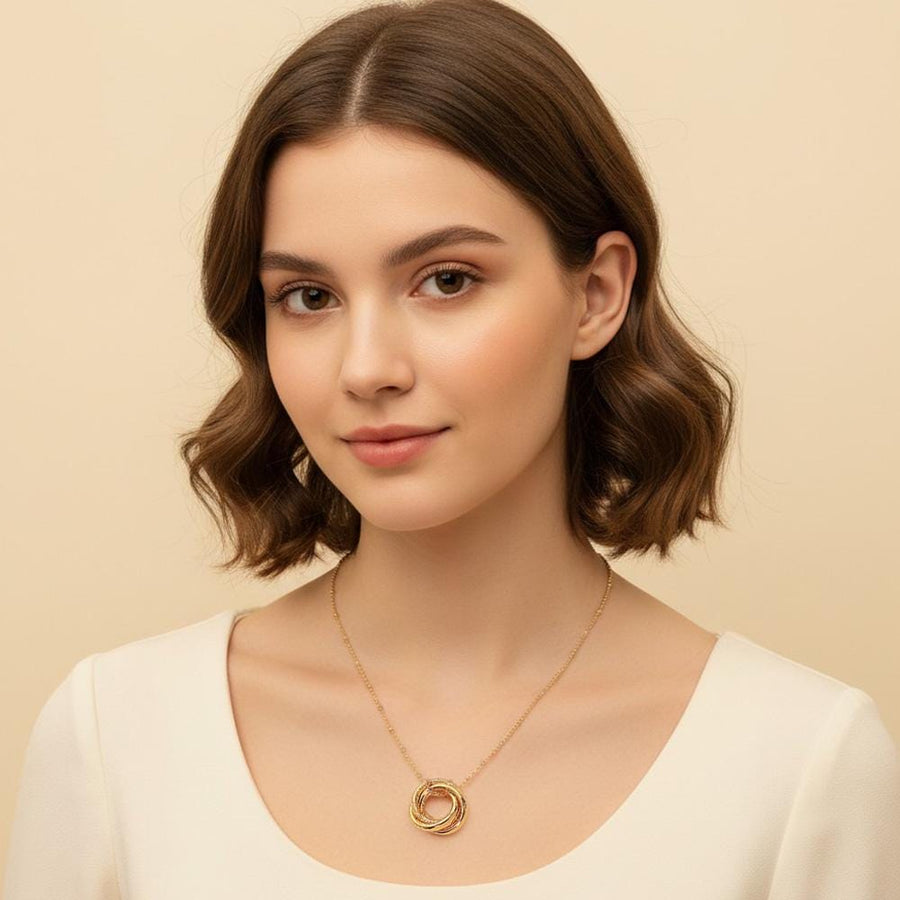 14K Gold Dipped Interlocking Circles Pendant Necklace – Dainty Layering Bridal Jewelry