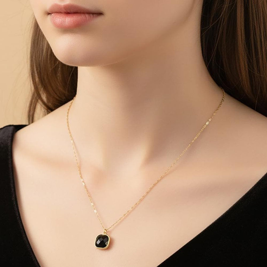 Stainless Steel Square Stone Pendant Necklace - Dainty Minimalist Chain - Elegant Everyday Pendant