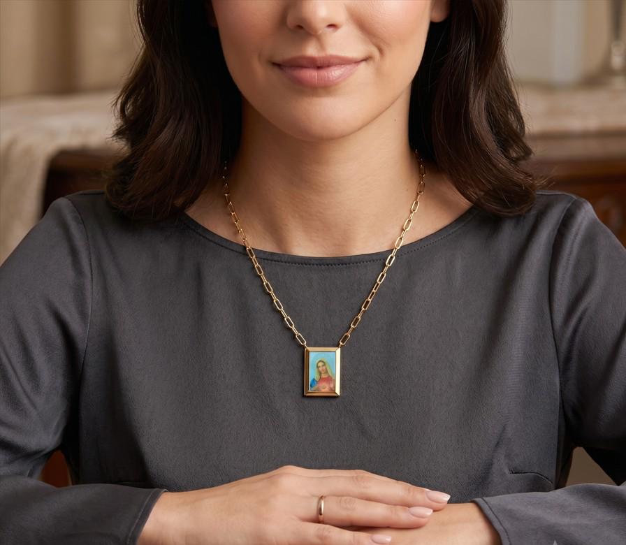 Gold Dipped Virgin Mary Charm Pendant Necklace - Catholic Religious Necklace - Faith Jewelry Gift