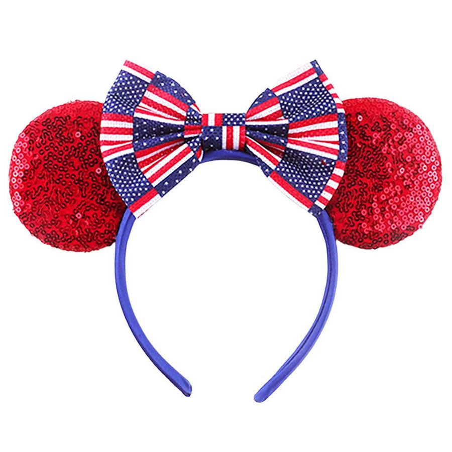 American USA Flag Tinsel Party Headband - Patriotic Sequin Headgear - Red White Blue Headband