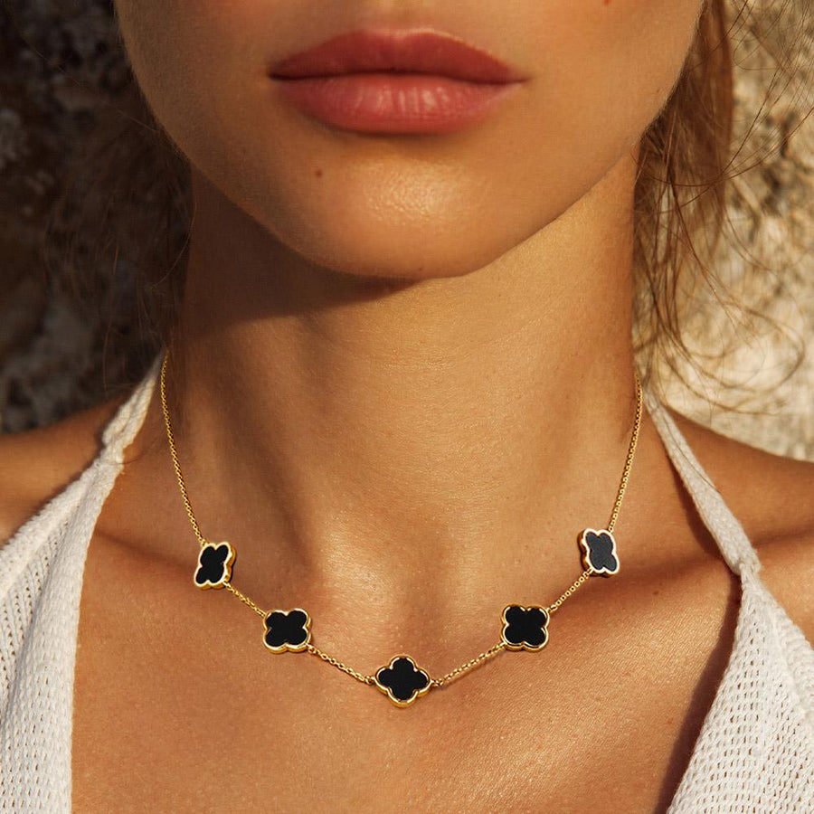 Gold Dipped Mother of Pearl Quatrefoil Station Necklace - Clover Necklace - Dainty Layering Chain