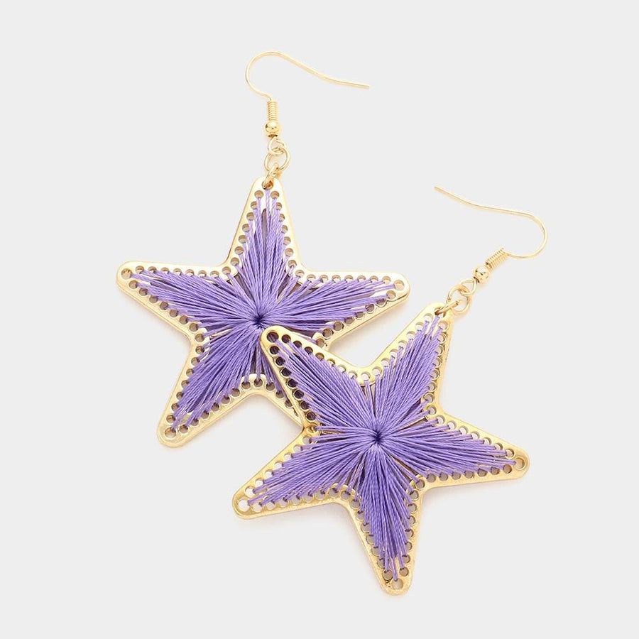 Thread Wrapped Star Dangle Earrings - Boho Celestial Drop Earrings - Artisan Threads Earring