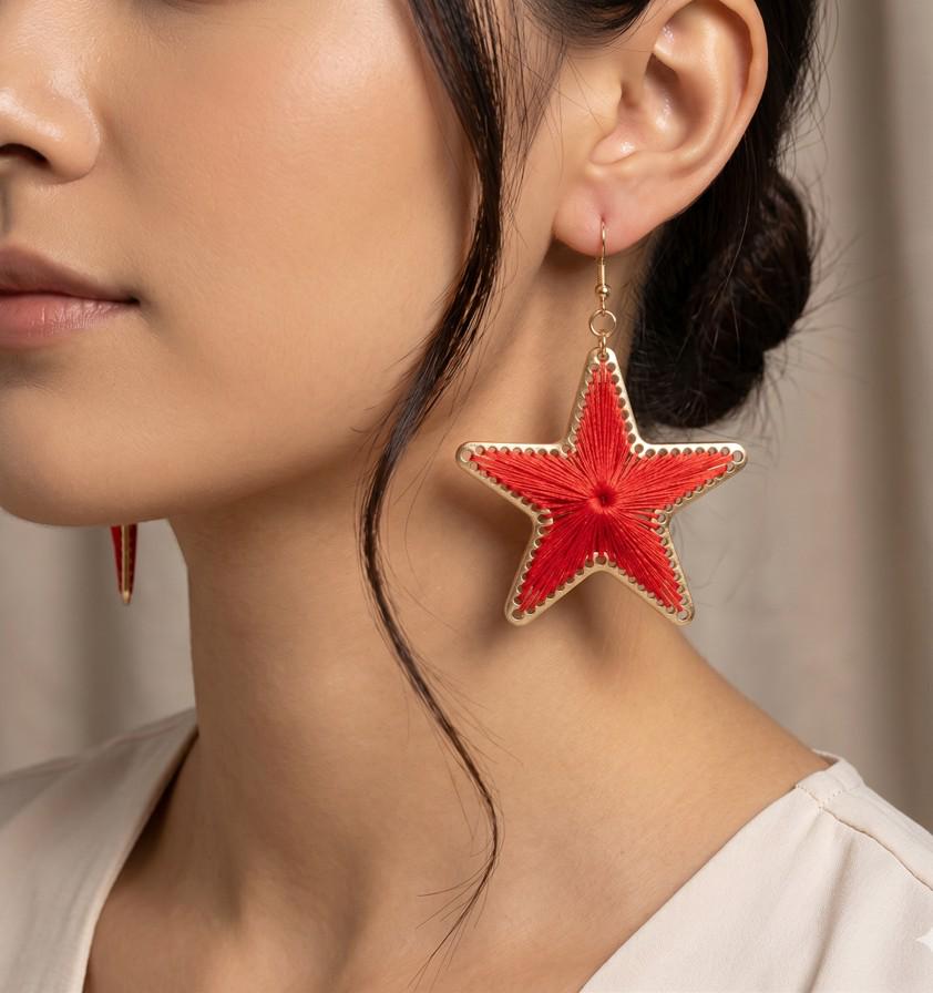 Thread Wrapped Star Dangle Earrings - Boho Celestial Drop Earrings - Artisan Threads Earring