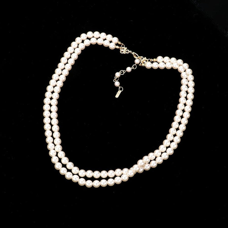 Double Layered Pearl Necklace - Classic Pearl Multi Strand Chain - Elegant Bridal Wedding Jewelry Gift