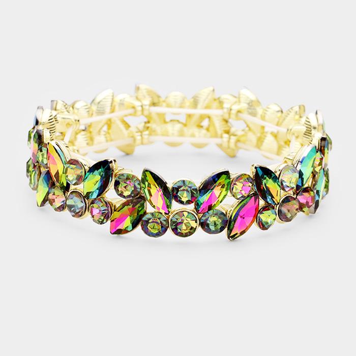 Glass Crystal Marquise Stone Cluster Stretch Bracelet - Sparkle Rhinestone Bracelet - Bridal Stackable Bracelets