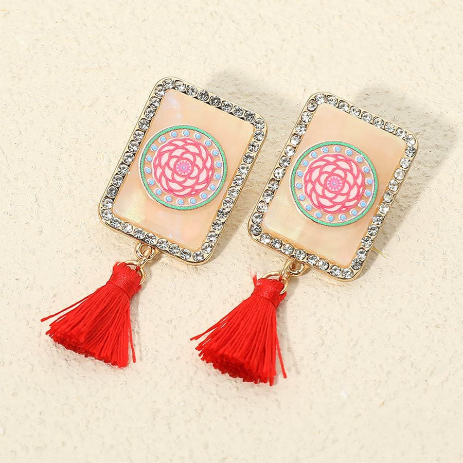 Frame Style Tassel Drop Earrings - Colorful Tassel Festival Dangle Earring - Boho Statement Jewelry
