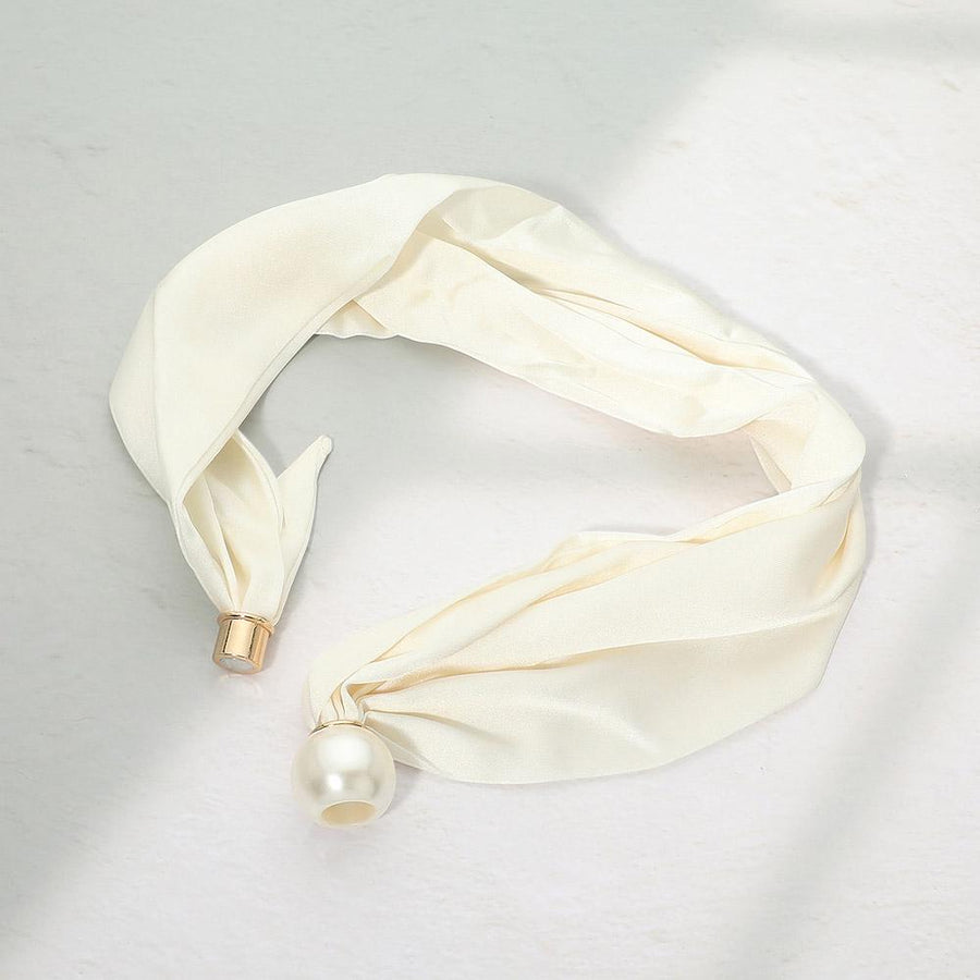 Floral Fabric Scarf Necklace, Magnetic Pearl Accent, Easy Wear Statement Jewelry