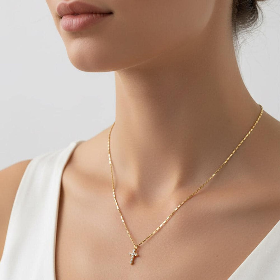 Gold Dipped CZ Mini Cross Pendant Necklace – Dainty Religious Jewelry