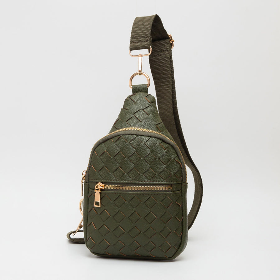 Faux Braided Leather Sling Bag