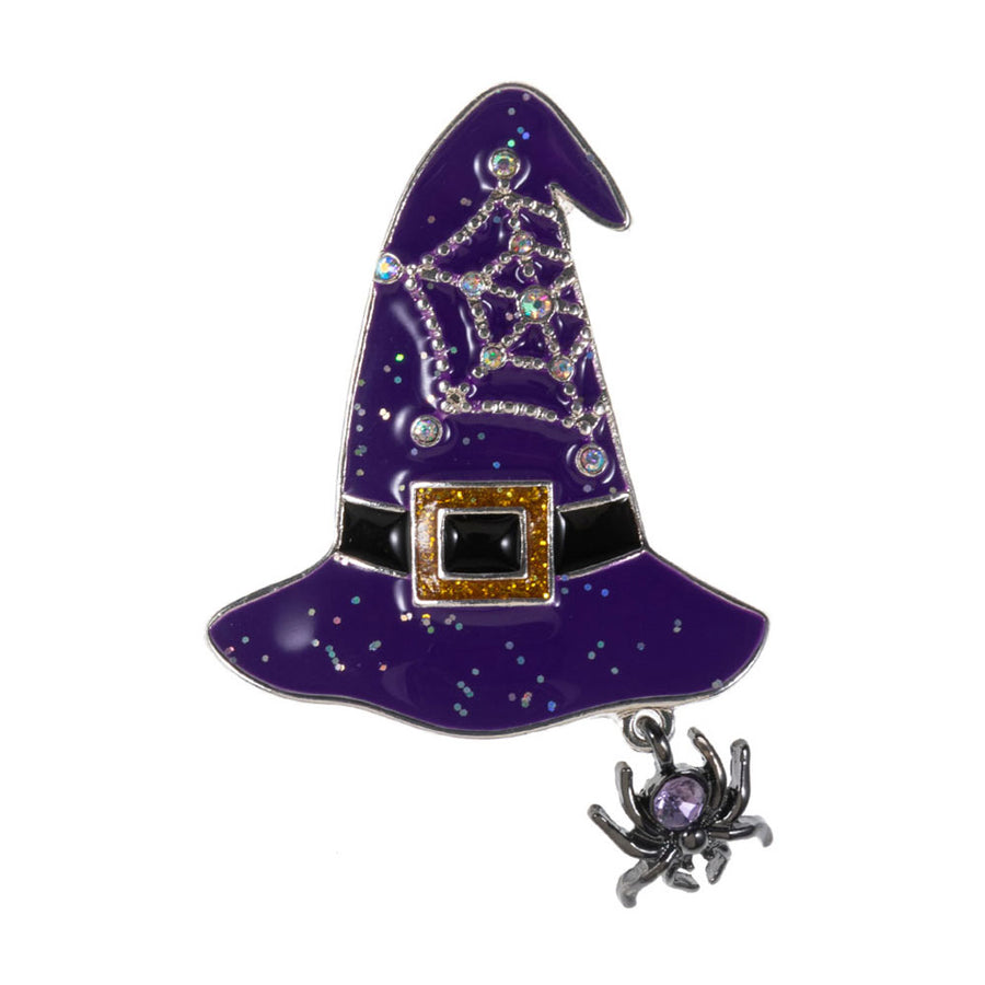 Halloween Witch Hat Spider Dangle Pin Brooch