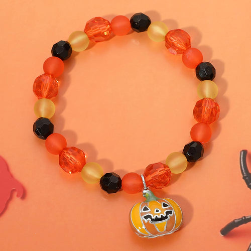 Halloween Pumpkin Charm Beaded Stretch Bracelet