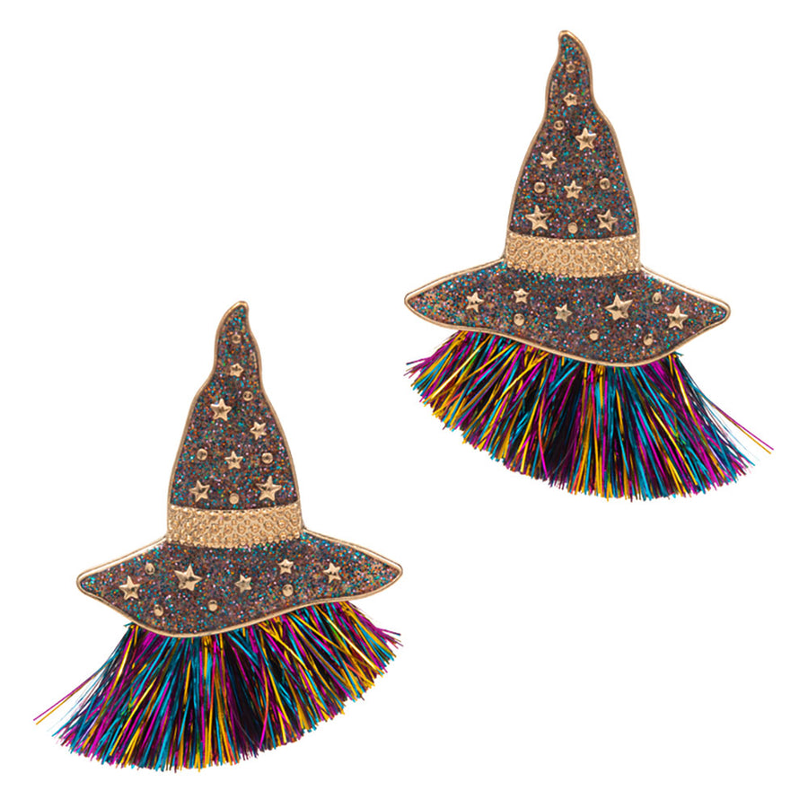 Enamel Witch Hat with Tassel Earrings