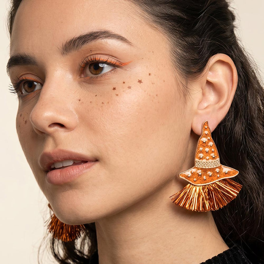 Enamel Witch Hat with Tassel Earrings