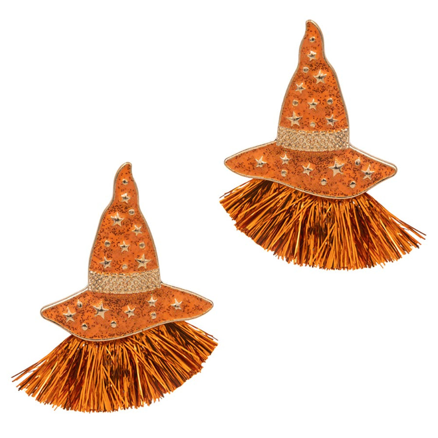 Enamel Witch Hat with Tassel Earrings