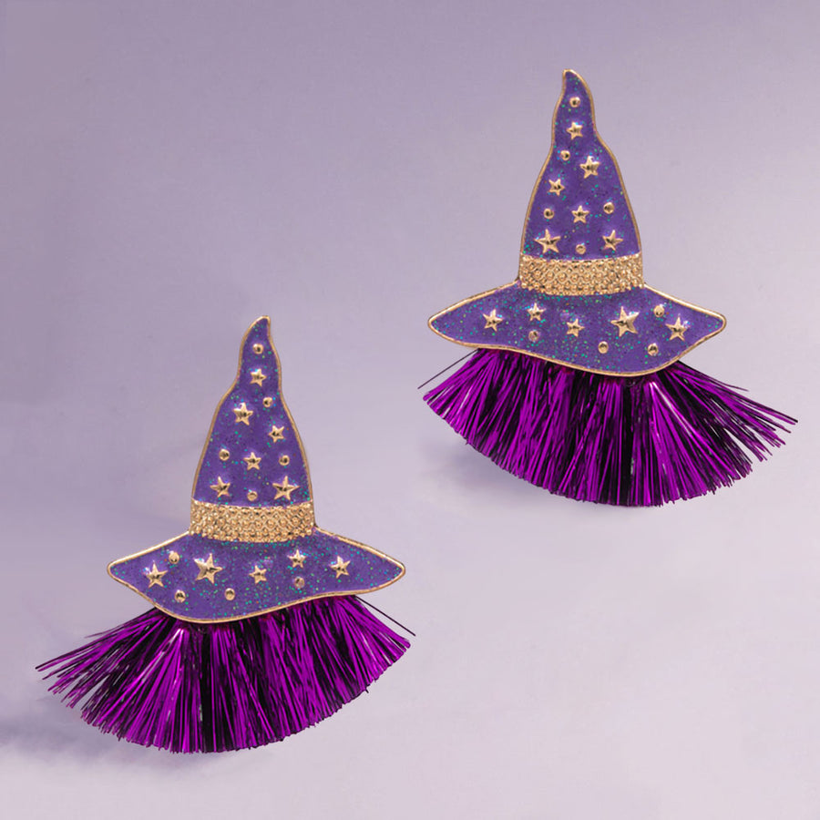 Enamel Witch Hat with Tassel Earrings