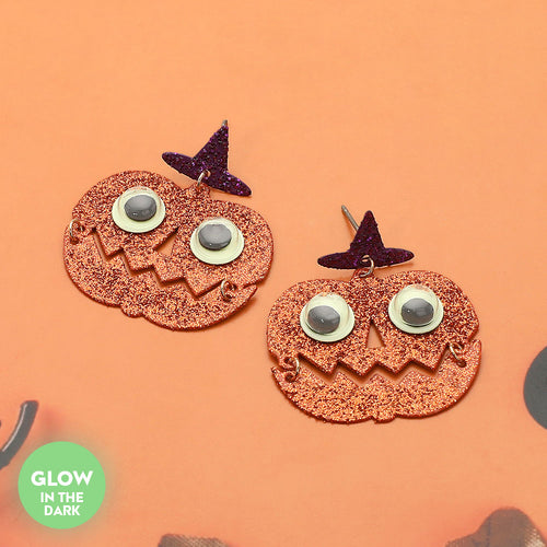 GLOW IN THE DARK Halloween Pumpkin Face Dangle Earrings