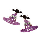 GLOW IN THE DARK Halloween Bat Witch Hat Dangle Earrings