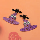 GLOW IN THE DARK Halloween Bat Witch Hat Dangle Earrings