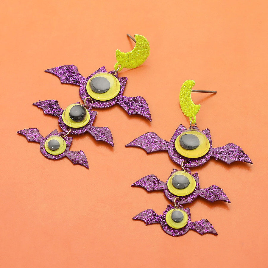 GLOW IN THE DARK Halloween Bat Link Drop Dangle Earrings