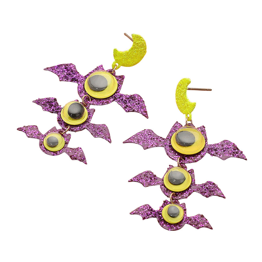 GLOW IN THE DARK Halloween Bat Link Drop Dangle Earrings