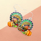 Enamel Turkey Accented Pumpkin Fruits Basket Dangle Earrings