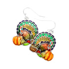 Enamel Turkey Accented Pumpkin Fruits Basket Dangle Earrings