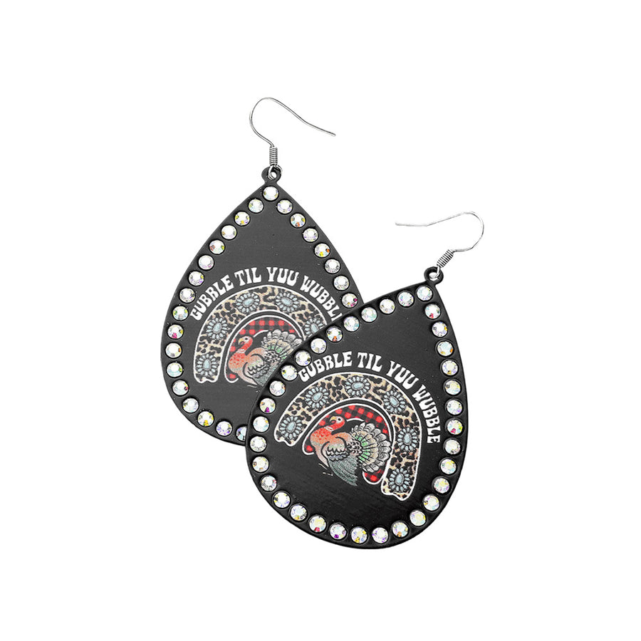 Thanksgiving Turkey Printed Teardrop Metal Dangle Earrings