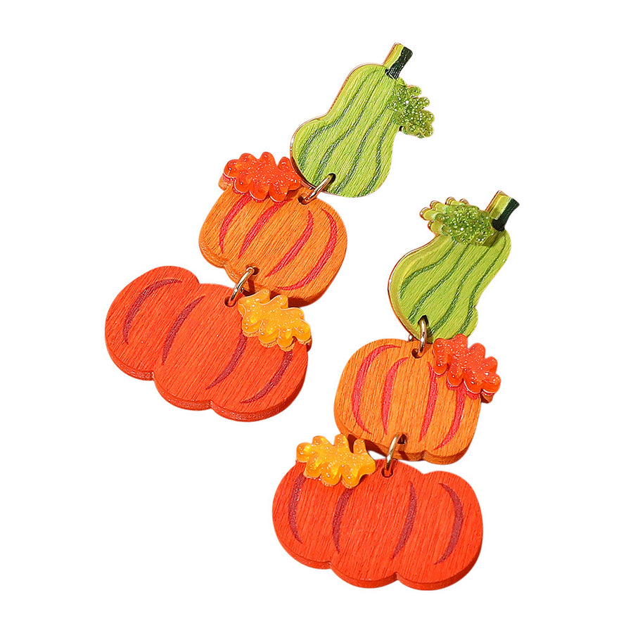 Wooden Fall Pumpkin Gourd Drop Earrings