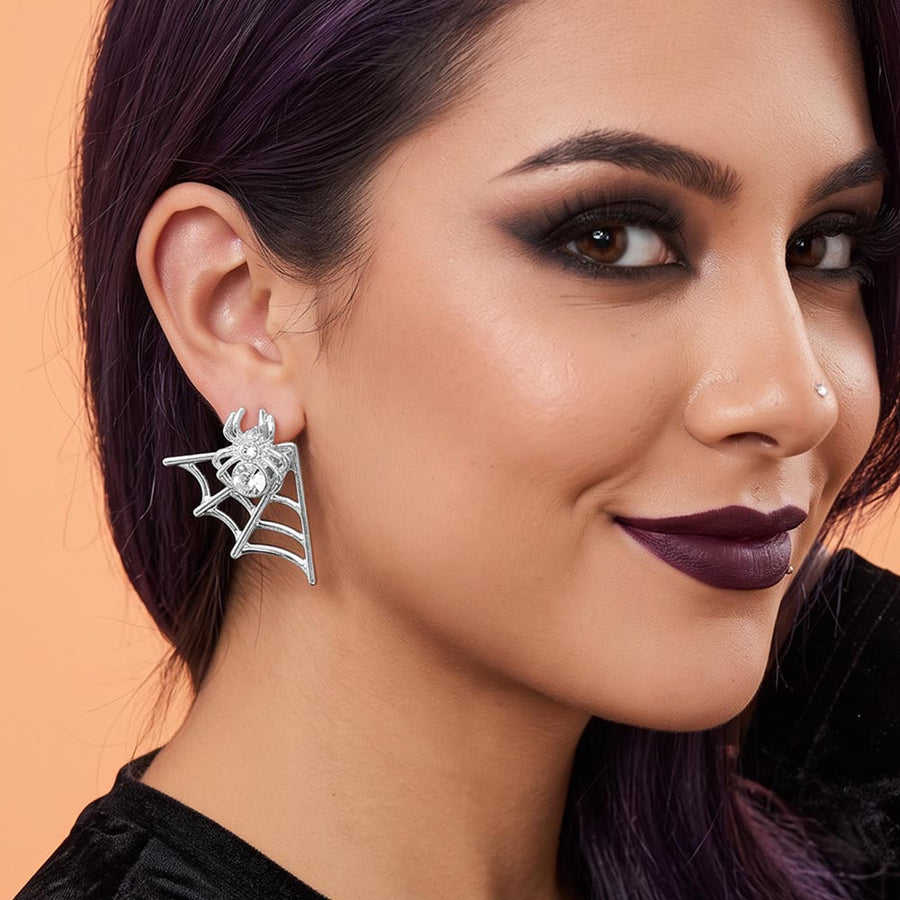 Asymmetrical Gothic Halloween Spider Web Earrings