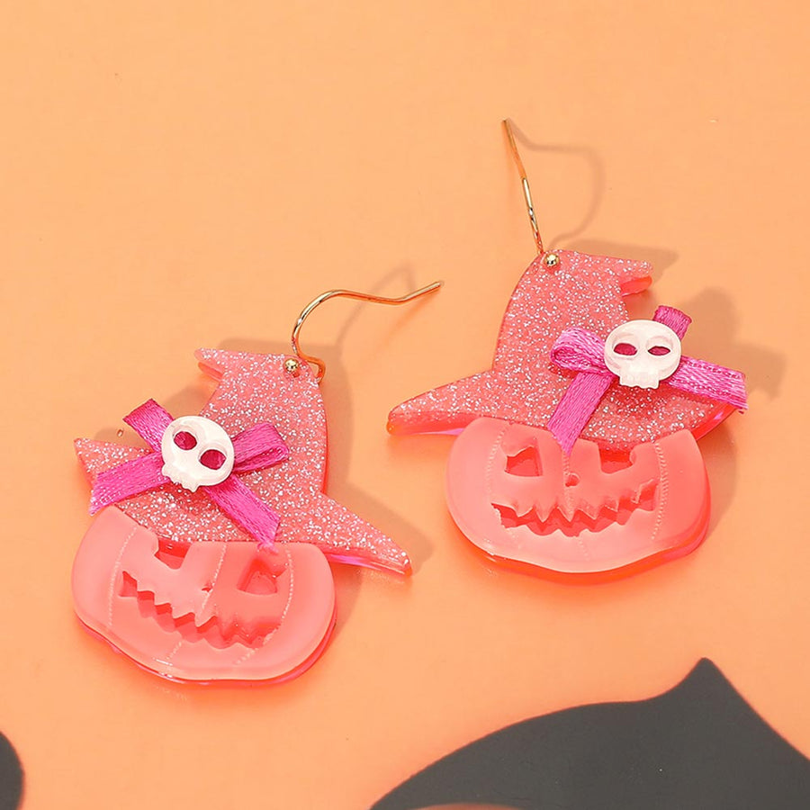 Halloween Resin Witch Hat Pumpkin Charm Drop Dangle Earrings