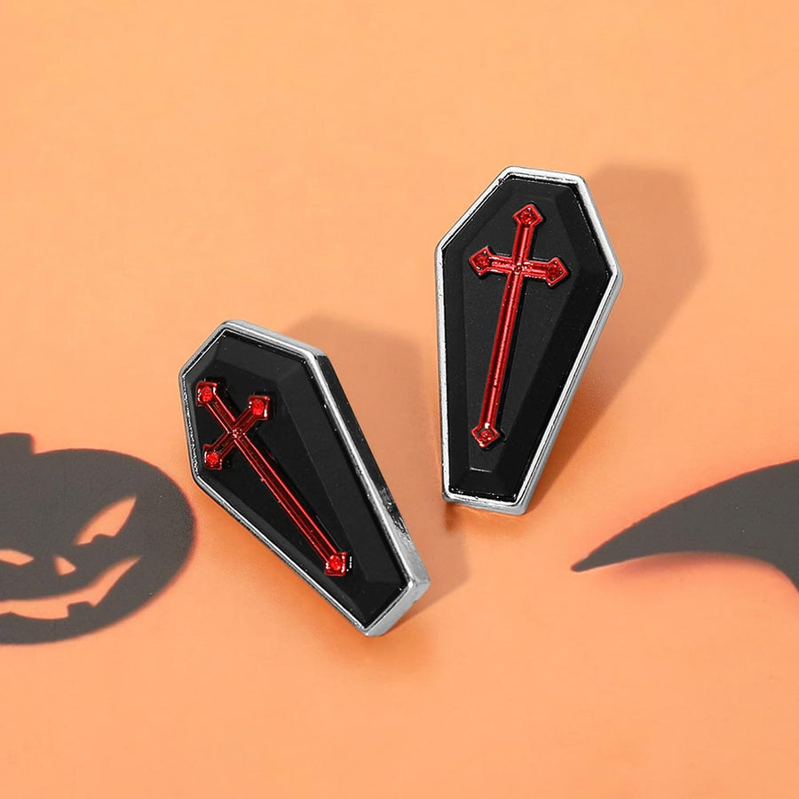 Halloween Cross Coffin Earrings