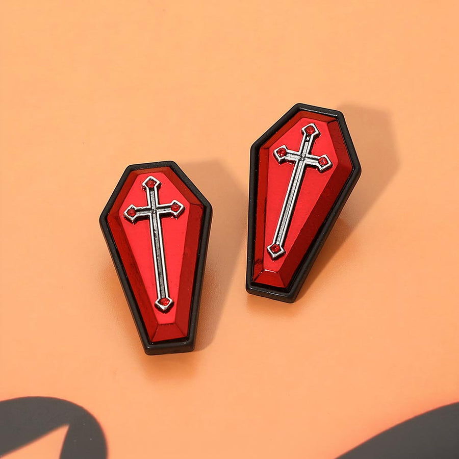 Halloween Cross Coffin Earrings