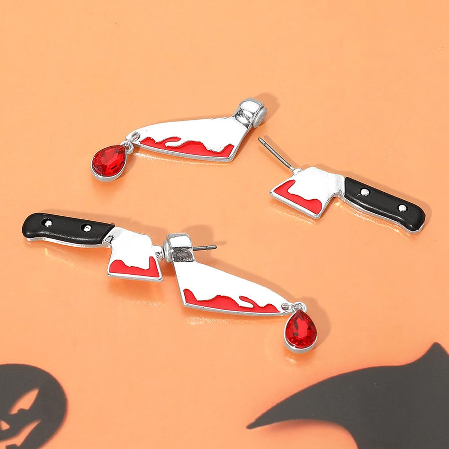 Halloween Teardrop Stone Drop Front and Back Horror Knife Earrings
