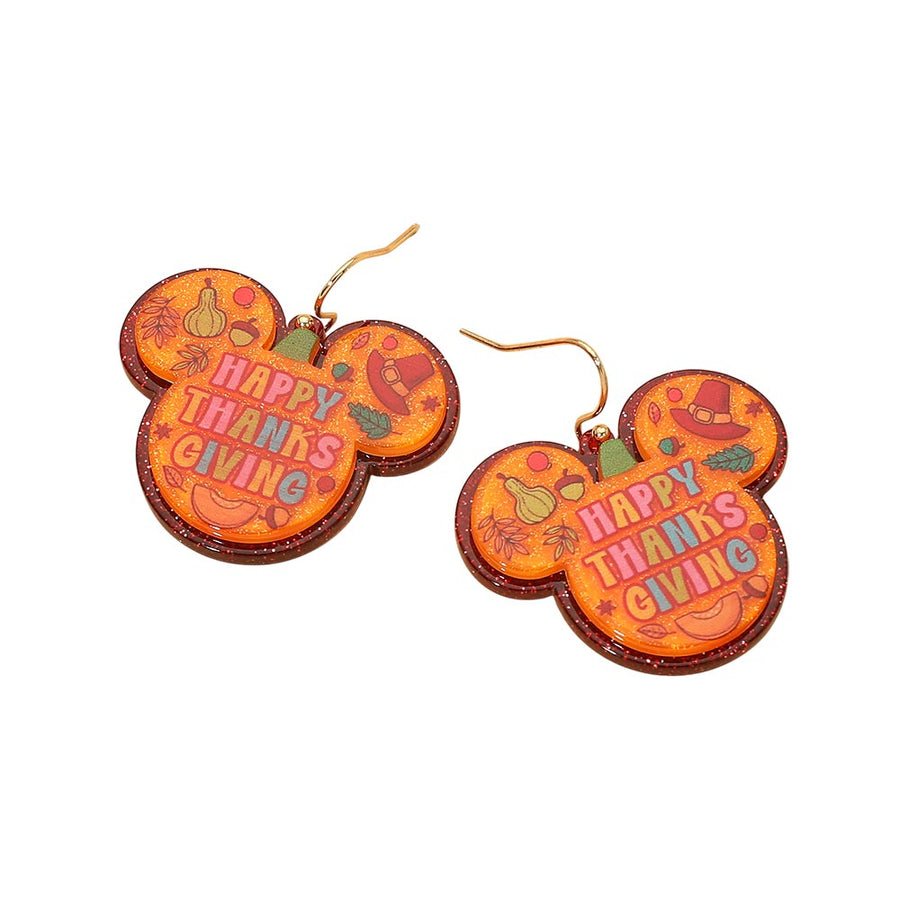 HAPPY THANKSGIVING Message Animal Face Shape Drop Dangle Earrings