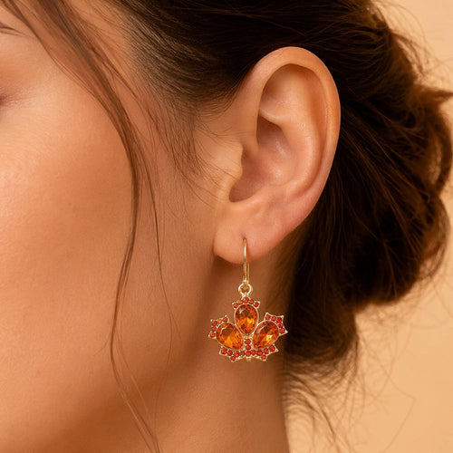 Rhinestone Maple Leaf Drop Dangle Earrings