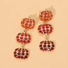 Triple Rhinestone Pave Pumpkin Link Drop Dangle Earrings