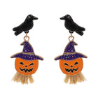 Halloween Enamel Crow Pumpkin Dangle Earrings