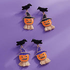 Halloween Enamel Crow Pumpkin Dangle Earrings