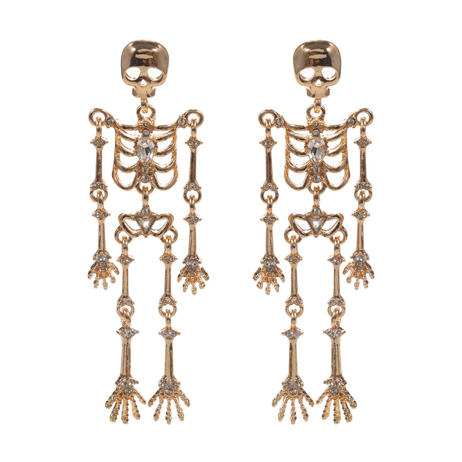 Stone Pointed Metal Skull Dangle Earrings
