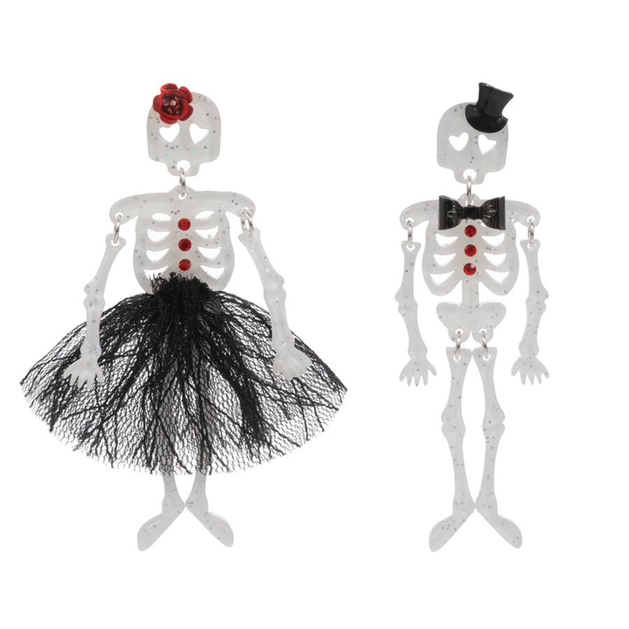 Halloween Mr Mrs Skeleton Dangle Earrings