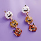 Glittered Enamel Halloween Pumpkin Link Dropdown Earrings