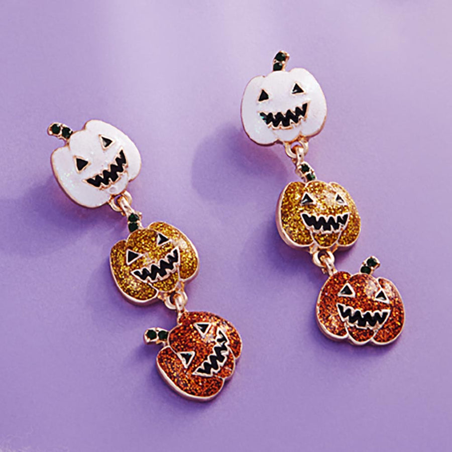 Glittered Enamel Halloween Pumpkin Link Dropdown Earrings